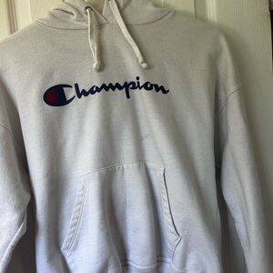 Champion-White Hoodie with Blue and Red Logo